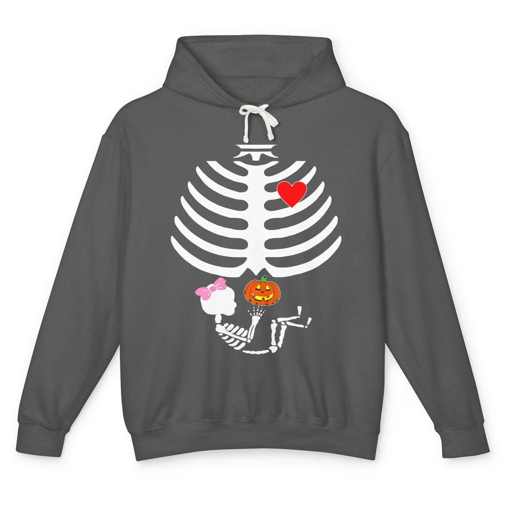 Baby Girl Skeleton Pregnancy Reveal Halloween Mom Costume Unisex Lightweight Hoodie