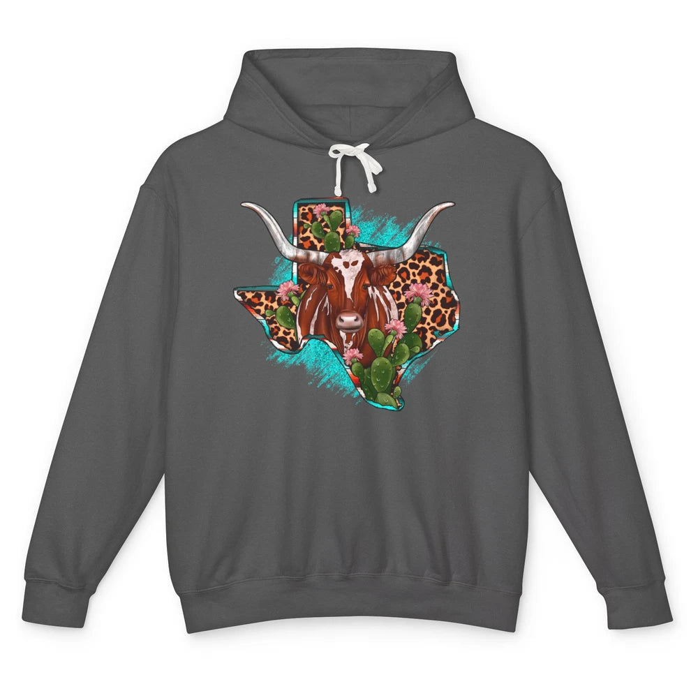 Leopard Cow Texas Map Longhorn Desert Cactus Western Country Unisex Lightweight Hoodie