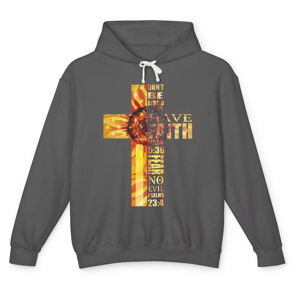 Sunflower Faith Cross Fear No Evil Christian US Flag Unisex Lightweight Hoodie