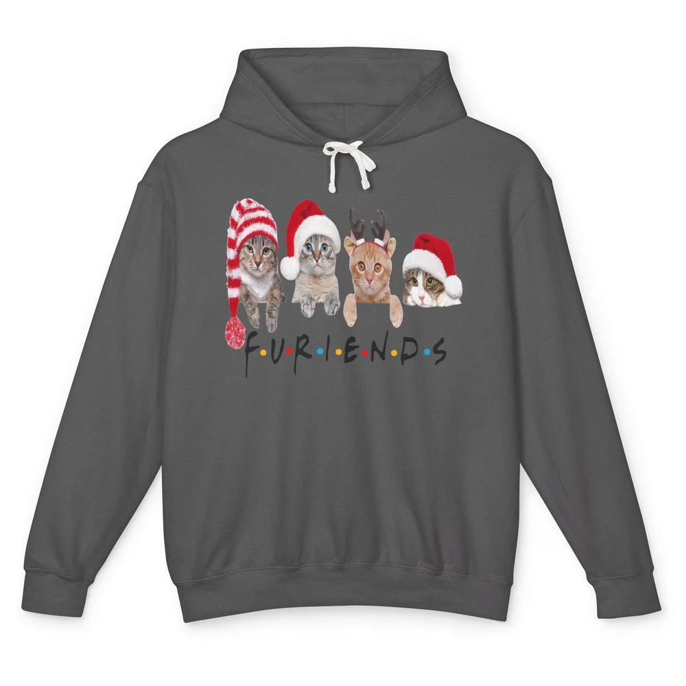 Funny Cat Furiends Merry Christmas Hat Santa Cat Lovers Gift Unisex Lightweight Hoodie