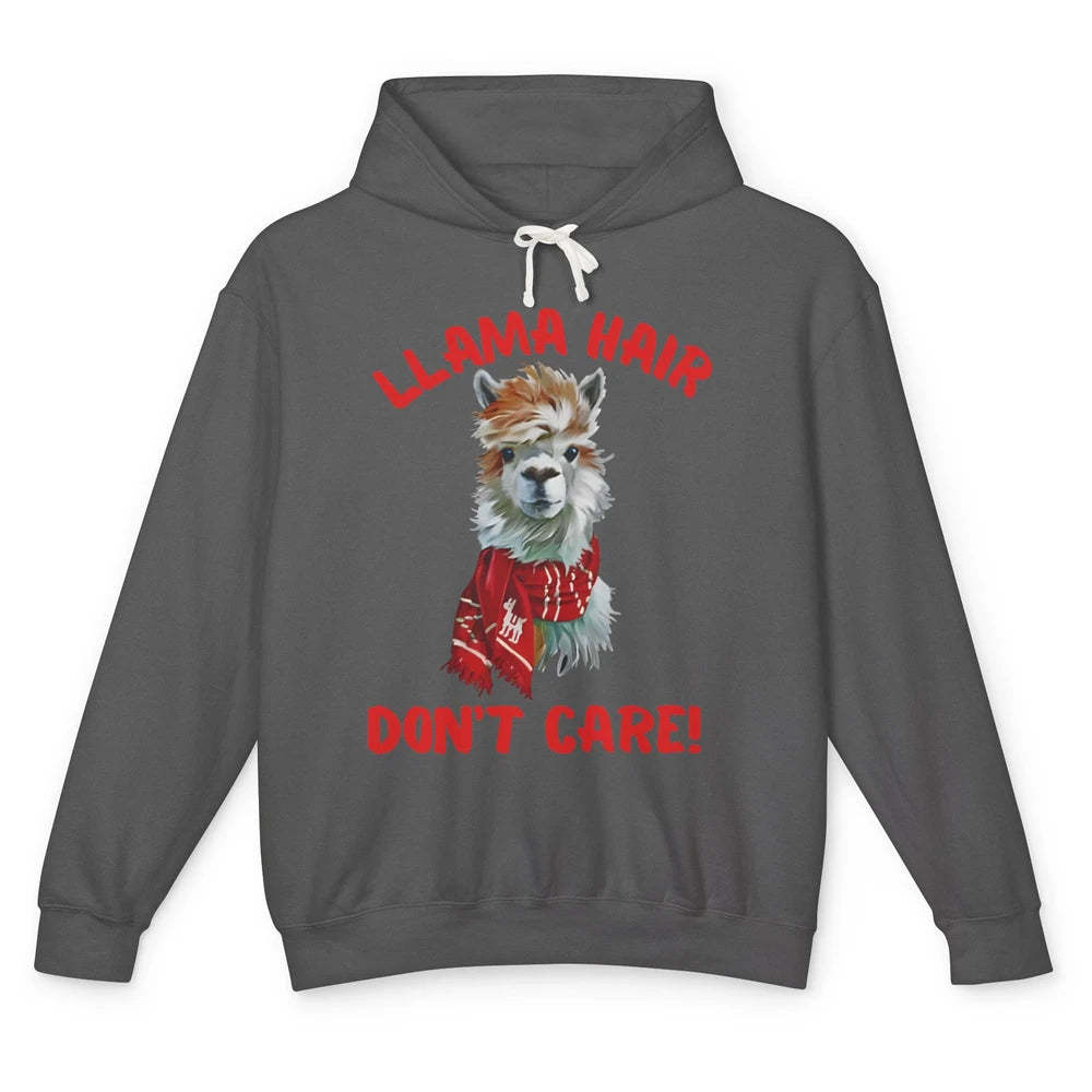 Llama Hair Dont Care Funny Farm Animal Cool Alpaca Winter Unisex Lightweight Hoodie