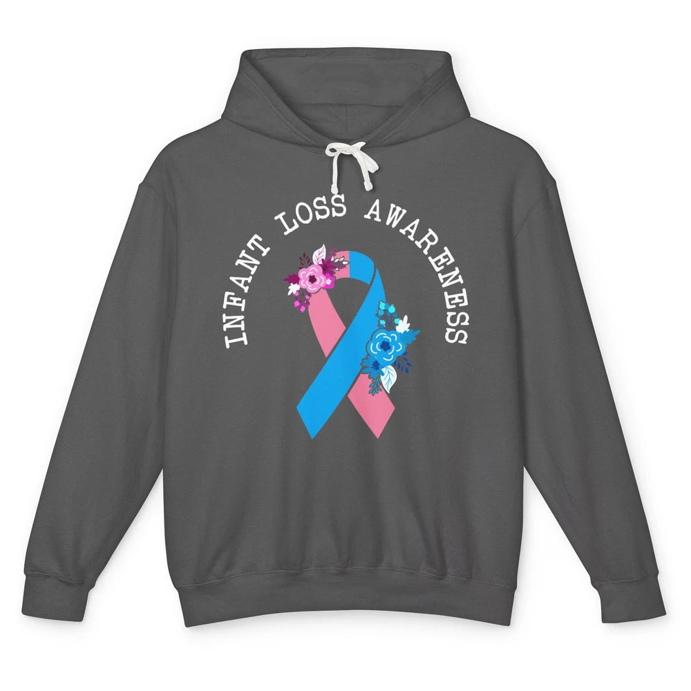 Infant Loss Awareness Floral Pink Blue Ribbon Rainbow Unisex Lightweight Hoodie