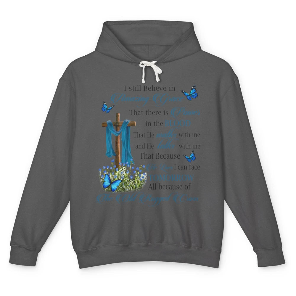 Jesus Cross Butterfly Believe In Amazing Grace Christian Unisex Lightweight Hoodie