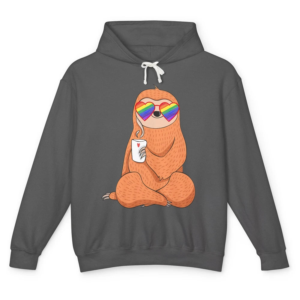 LGBT Gay Pride Month Chill Out Sloth Rainbow Sunglasses Unisex Lightweight Hoodie