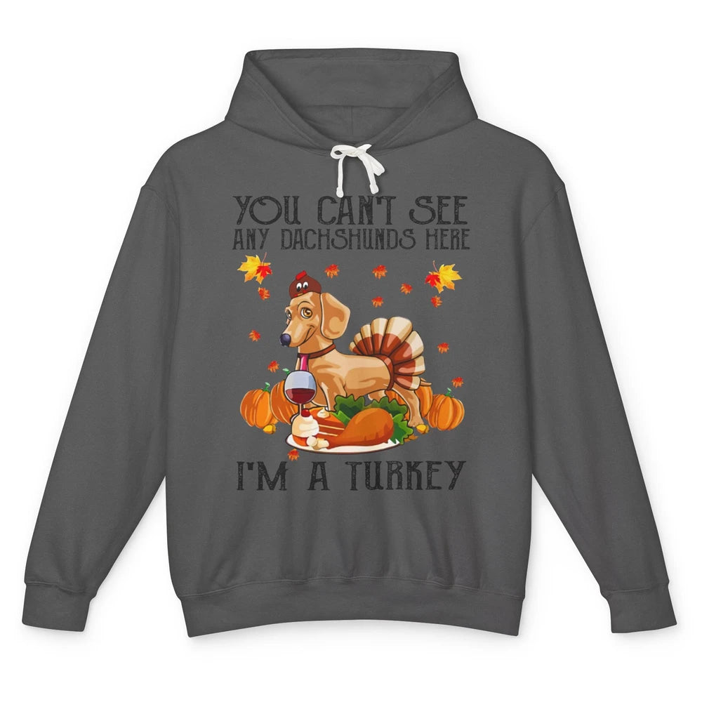 Funny Dachshund I'm A Turkey Happy Thanksgiving Fall Pumpkin Unisex Lightweight Hoodie