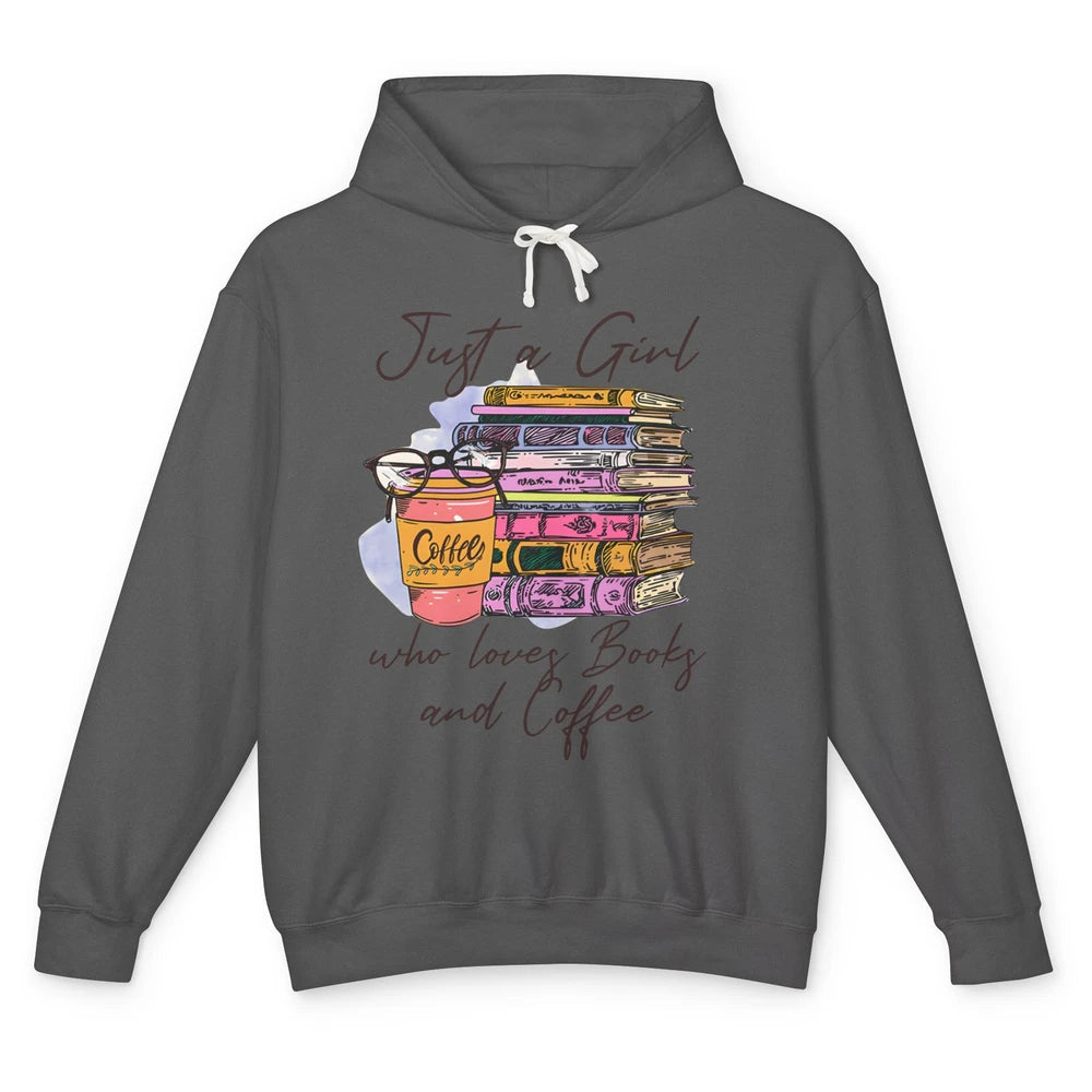 Retro Books Just A Girl Who Loves Books And Coffee Reading Unisex Lightweight Hoodie