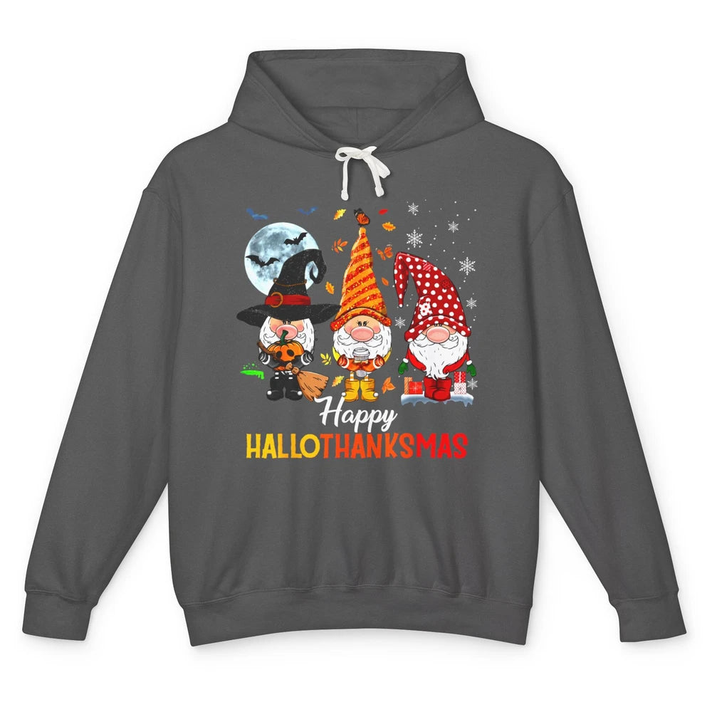 Funny Pumpkin Gnomes Hallo-thank-mas Thanksgiving Christmas Unisex Lightweight Hoodie