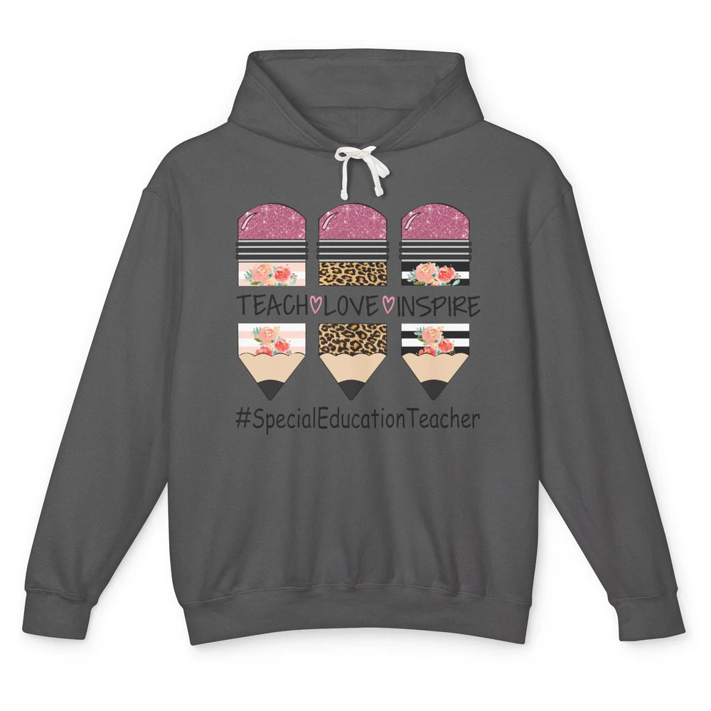 SPED Teacher Teach Love Inspire Leopard Special Education Unisex Lightweight Hoodie