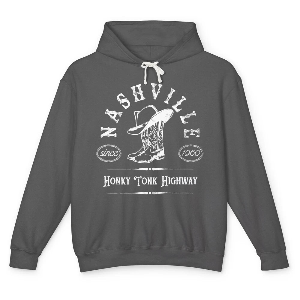 Retro Cowboy Boots Hat Nashville Honky Tonk Highway Western Unisex Lightweight Hoodie