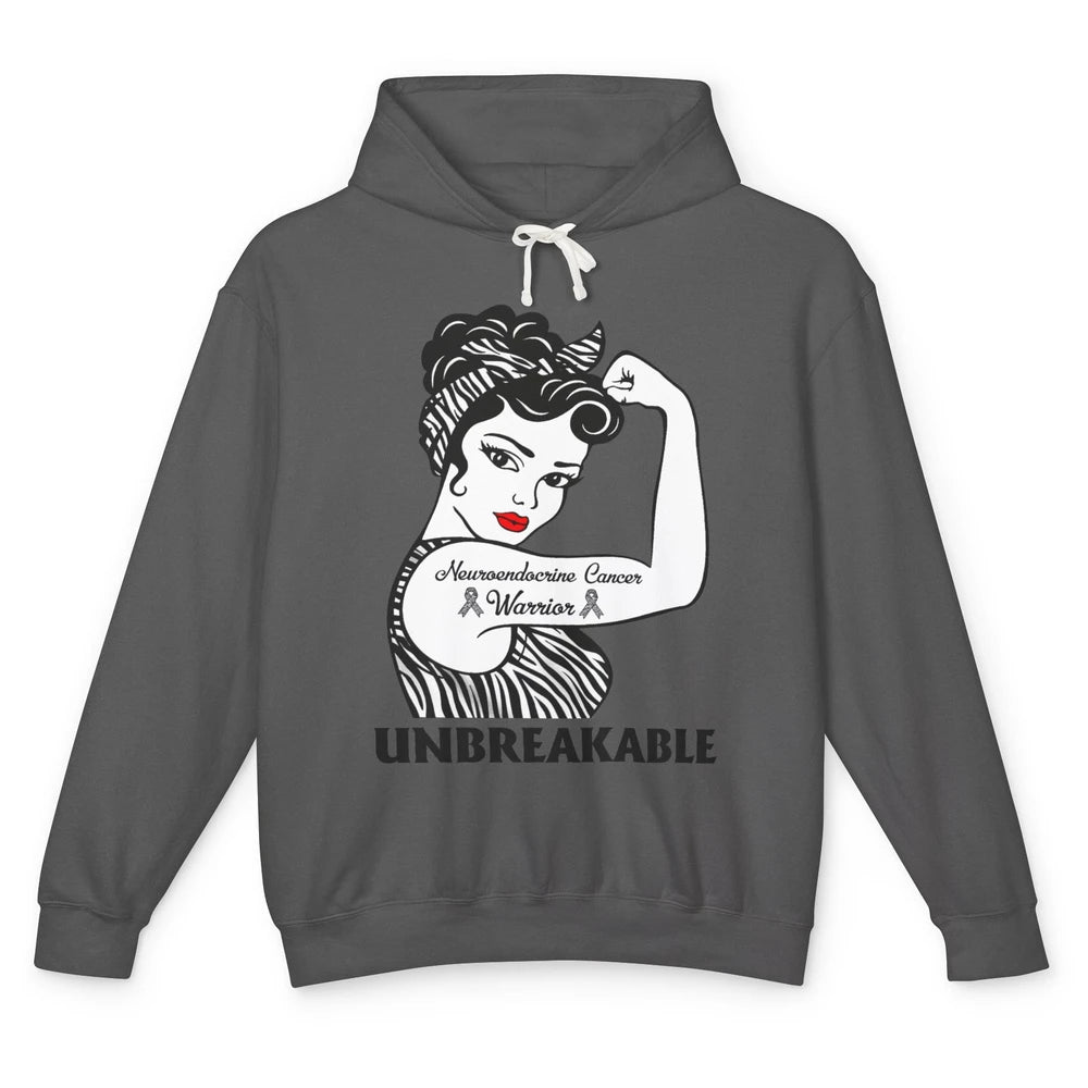 Unbreakable Neuroendocrine Cancer Warrior Zebra Ribbon Gift Unisex Lightweight Hoodie