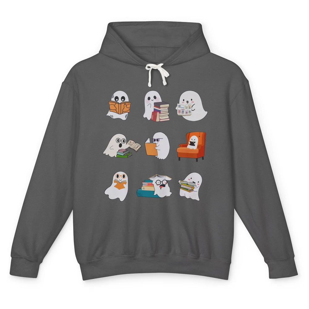 Kawaii Ghost Reading Book Halloween School Spooky Librarian Unisex Lightweight Hoodie