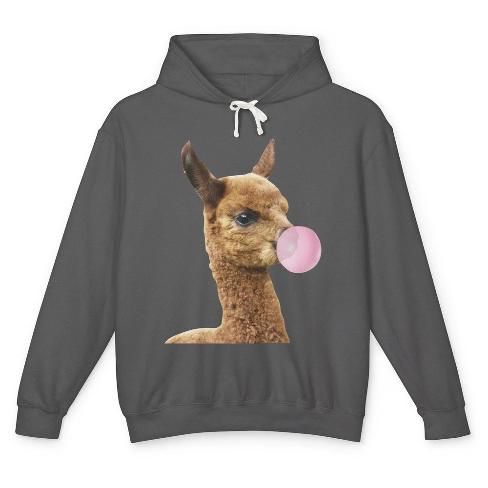 Funny Llama Alpaca Bubble Gum Animal Farmers Life Gift Unisex Lightweight Hoodie