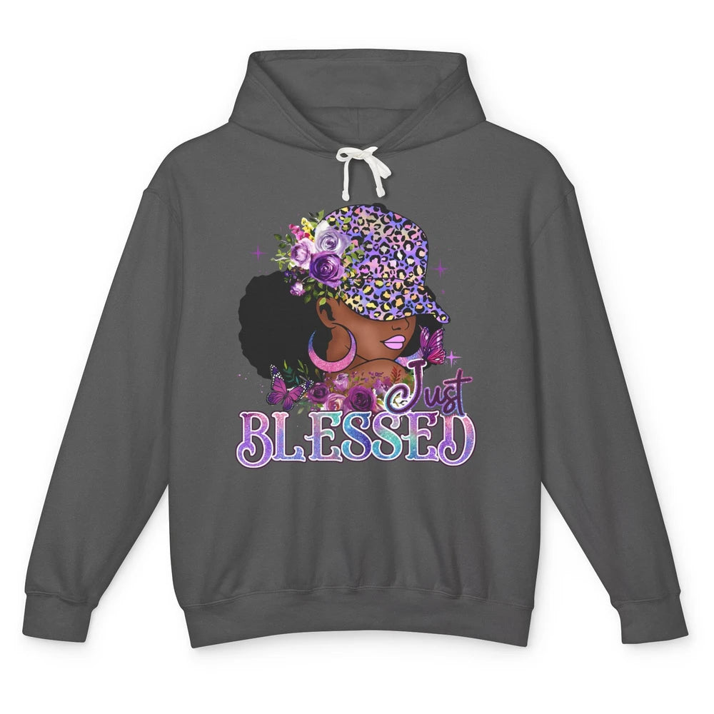 Floral Afro Black Girl Just Blessed Christian Afro American Unisex Lightweight Hoodie