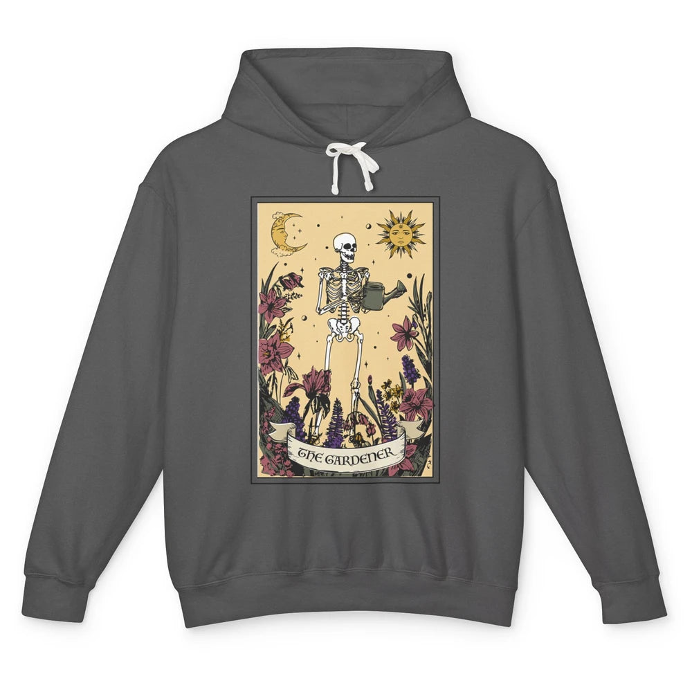 Retro Skeleton The Gardener Tarot Card Plant Lady Halloween Unisex Lightweight Hoodie