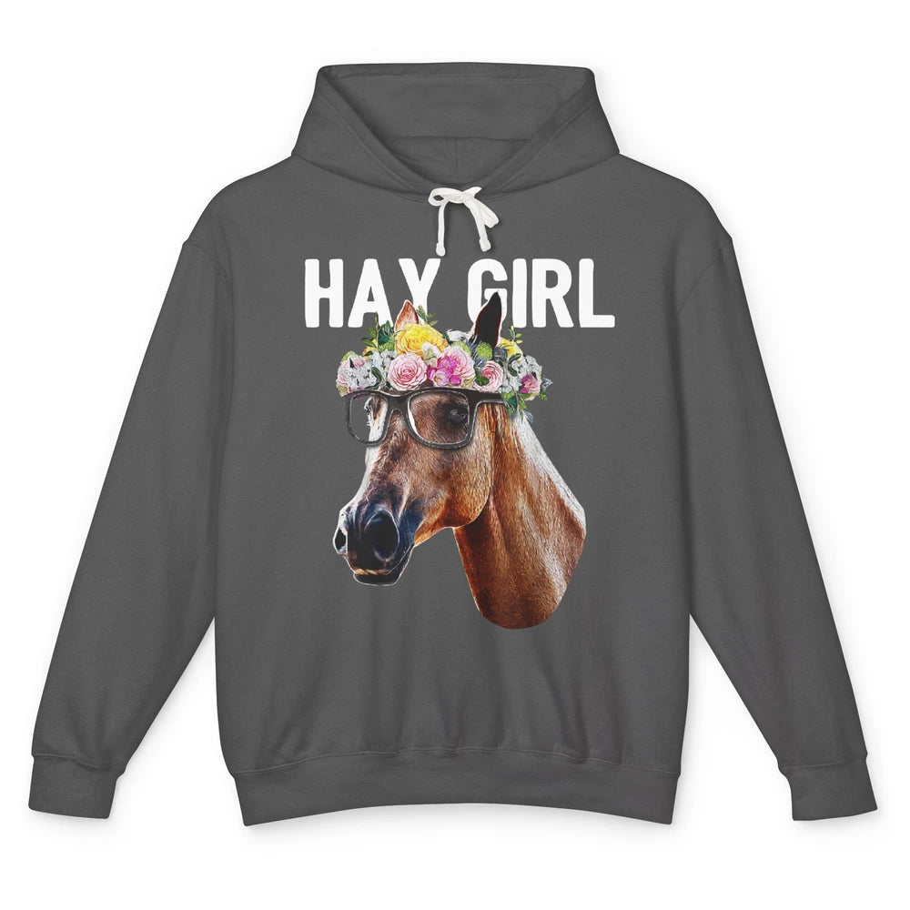 Cute Hay Girl Horse Floral Crown Rose Equestrian Farm Animal Unisex Lightweight Hoodie