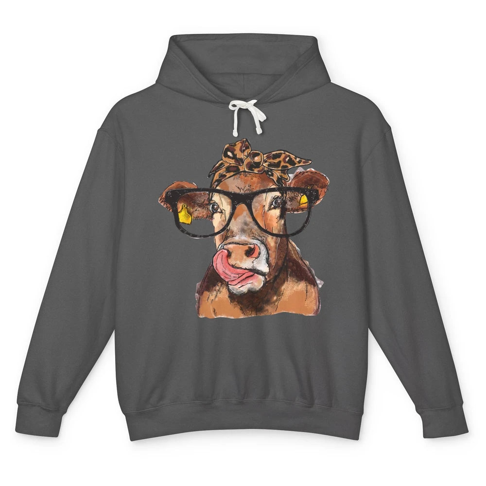 Leopard Bandana Glasses Heifer Lick Funny Cow Cattle Farmers Unisex Lightweight Hoodie