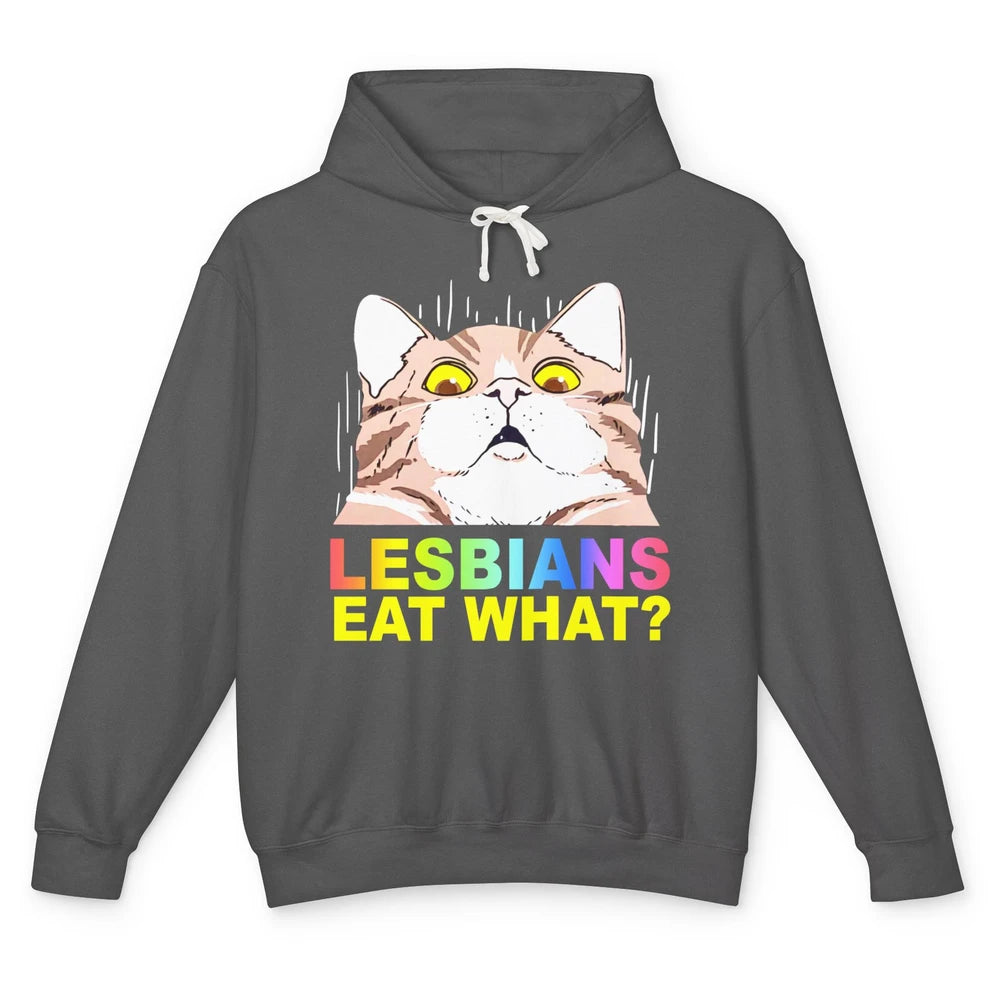 Funny Black Cat Lesbians Eat What LGBTQ Sarcastic Cat Mom Unisex Lightweight Hoodie