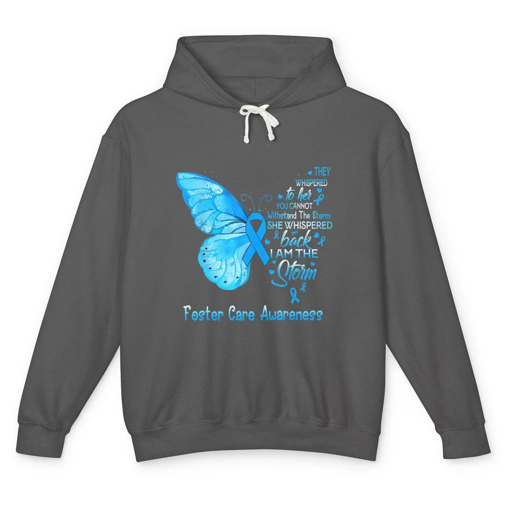 Butterfly Storm Warrior Foster Care Awareness Blue Ribbon Unisex Lightweight Hoodie