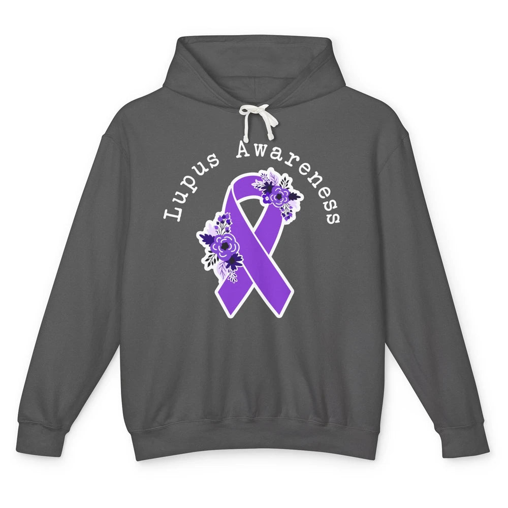 Lupus Awareness Support Floral Purple Ribbon Lupus Month Unisex Lightweight Hoodie