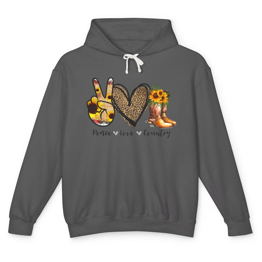 Retro Sunflower Peace Love Country Cowgirl Midwest Girl Boot Unisex Lightweight Hoodie