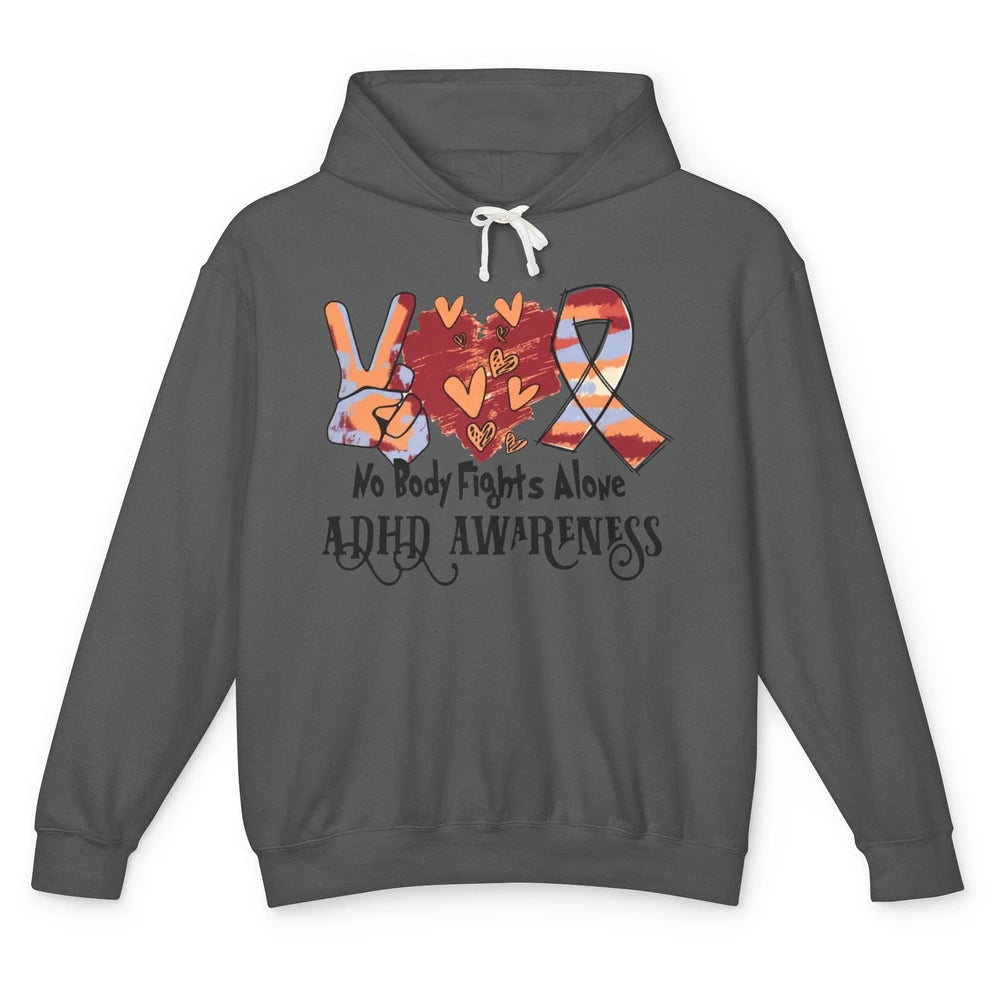 ADHD Awareness Nobody Fights Alone Support ADHD Warrior Unisex Lightweight Hoodie