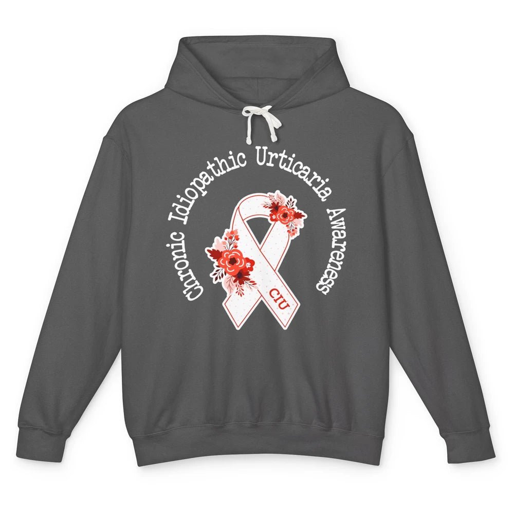 Chronic Idiopathic Urticaria Awareness CIU Red White Ribbon Unisex Lightweight Hoodie