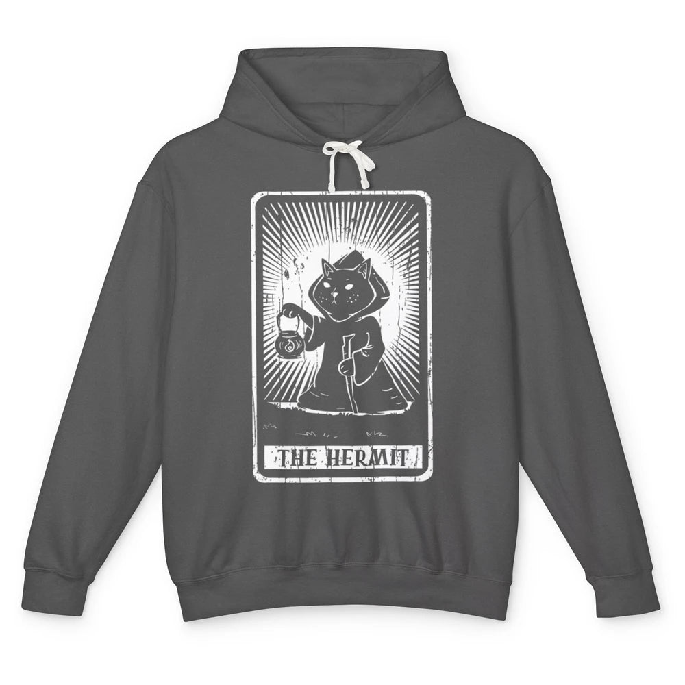 Crescent The Hermit Cat Goblincore Tarot Card Death Gothic Unisex Lightweight Hoodie