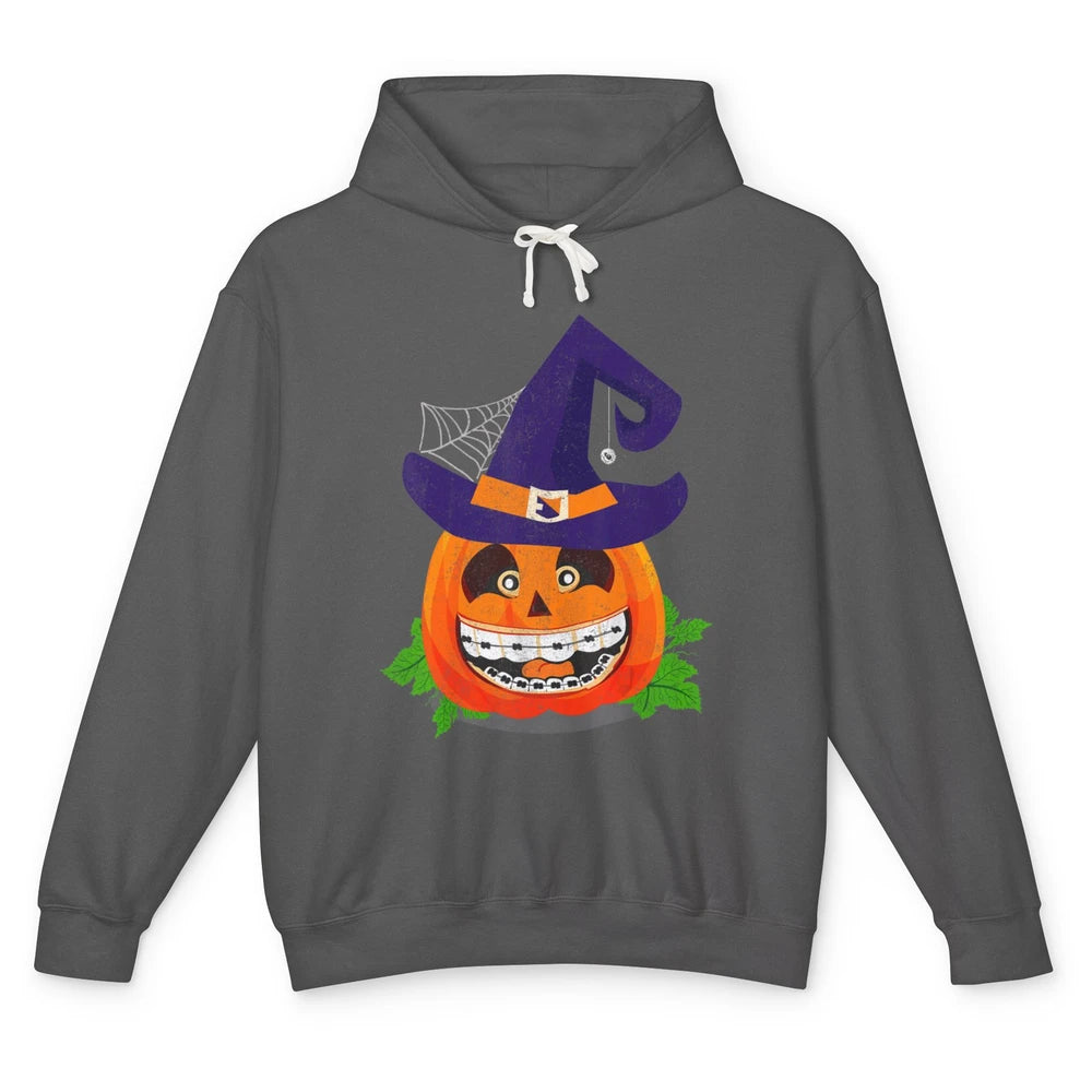 Pumpkin Witch Teeth Braces Dental Dentist Halloween Spooky Unisex Lightweight Hoodie