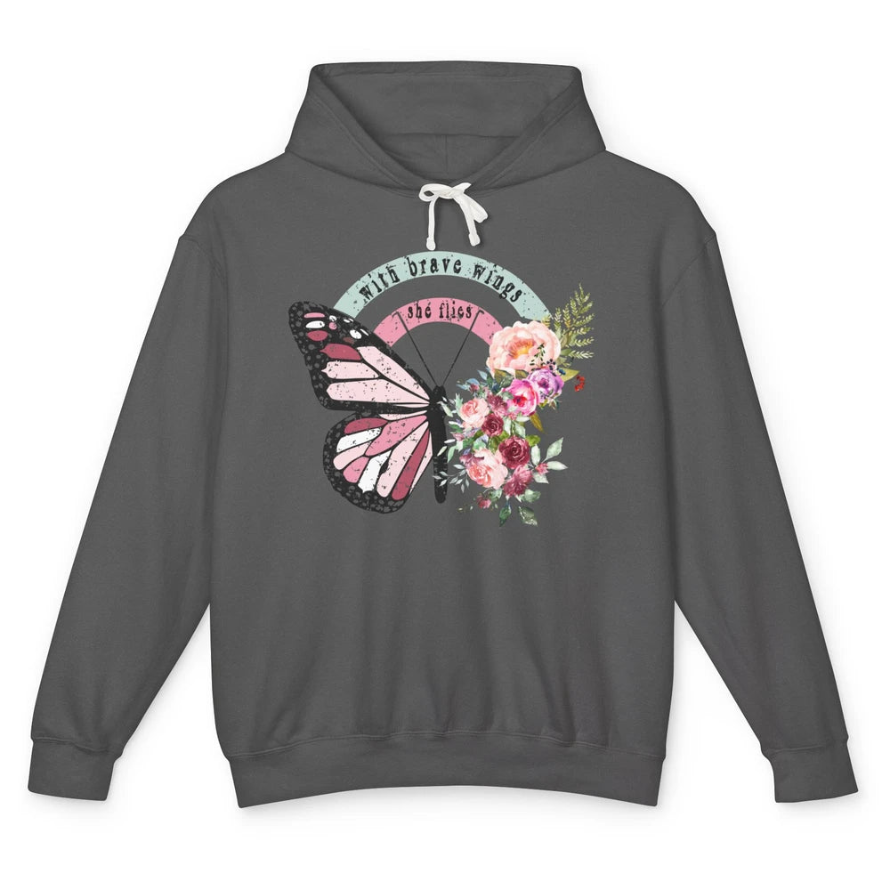 Retro Vintage Floral Butterfly With Brave Wings She Flies Unisex Lightweight Hoodie