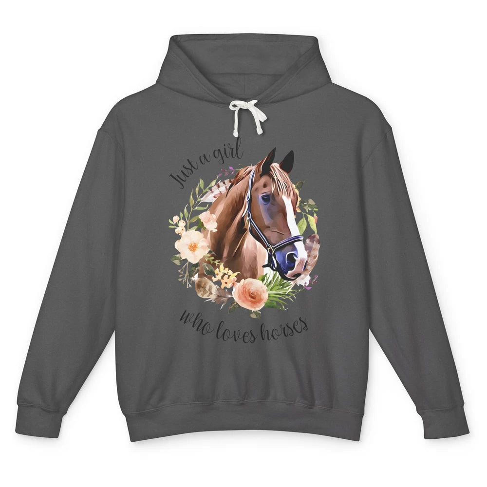 Just Girl Loves Horses Floral Wildflower Farm Animal Western Unisex Lightweight Hoodie