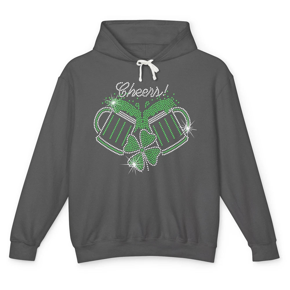 Cheers St Patrick's Day Drink Beer Bling Rhinestone Shamrock Unisex Lightweight Hoodie