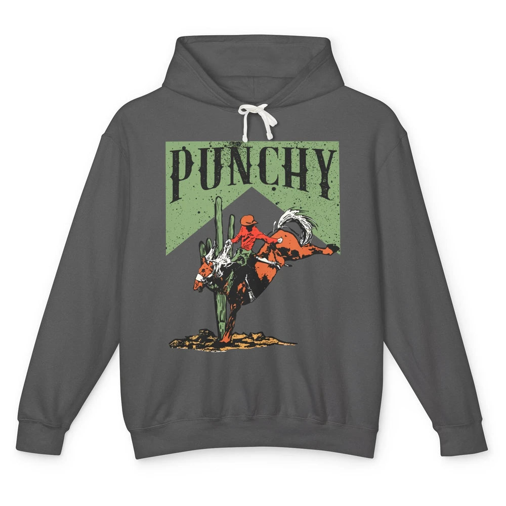 Retro Cowboy Rodeo Punchy Bucking Horse Western Country Unisex Lightweight Hoodie