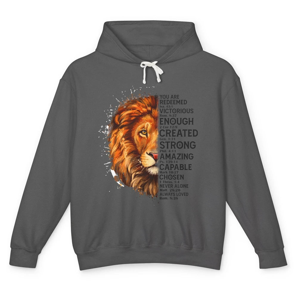 Lion Face You Are Redeemed Bible Verse Christian Faith Unisex Lightweight Hoodie