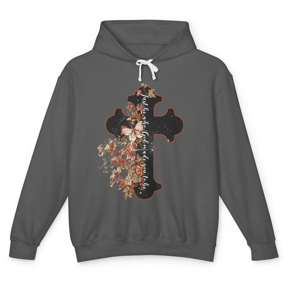 God Made You Christian Cross Floral Bible Verse Jesus Christ Unisex Lightweight Hoodie