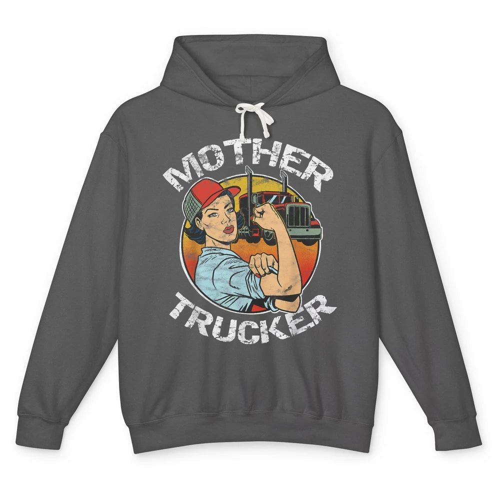 Retro Mother Trucker Truck Driver Mom Life Mothers Day Women Unisex Lightweight Hoodie