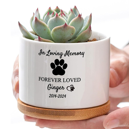 Custom Pet Memorial Planter - Bamboo Tray Pot - Personalized Pet Loss Sympathy Gifts