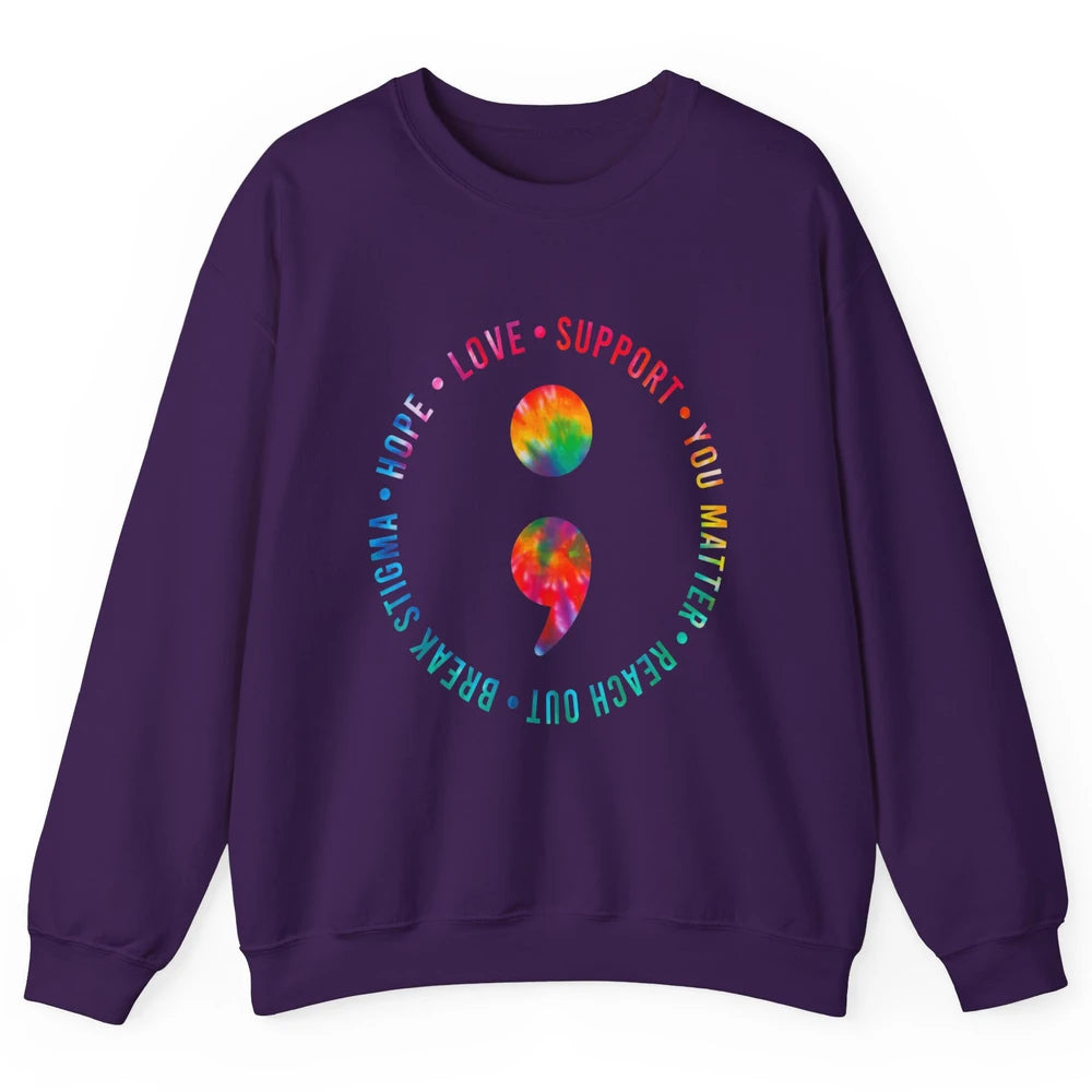 Semicolon You Matter Blue Purple Suicide Prevention Month Unisex Crewneck Sweatshirt