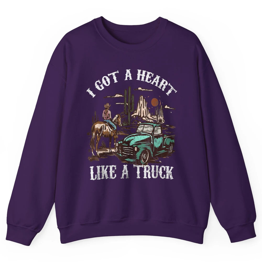 Western Sunset Cowgirl I Got Heart Like Truck Rodeo Cactus Unisex Crewneck Sweatshirt