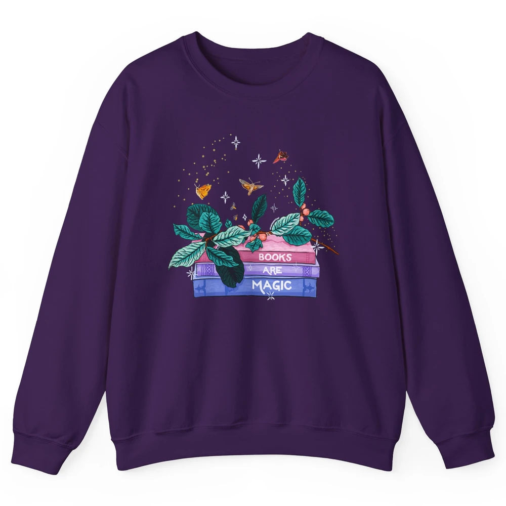 Aesthetic Books Are Magic Butterfly Floral Bookish Plant Unisex Crewneck Sweatshirt