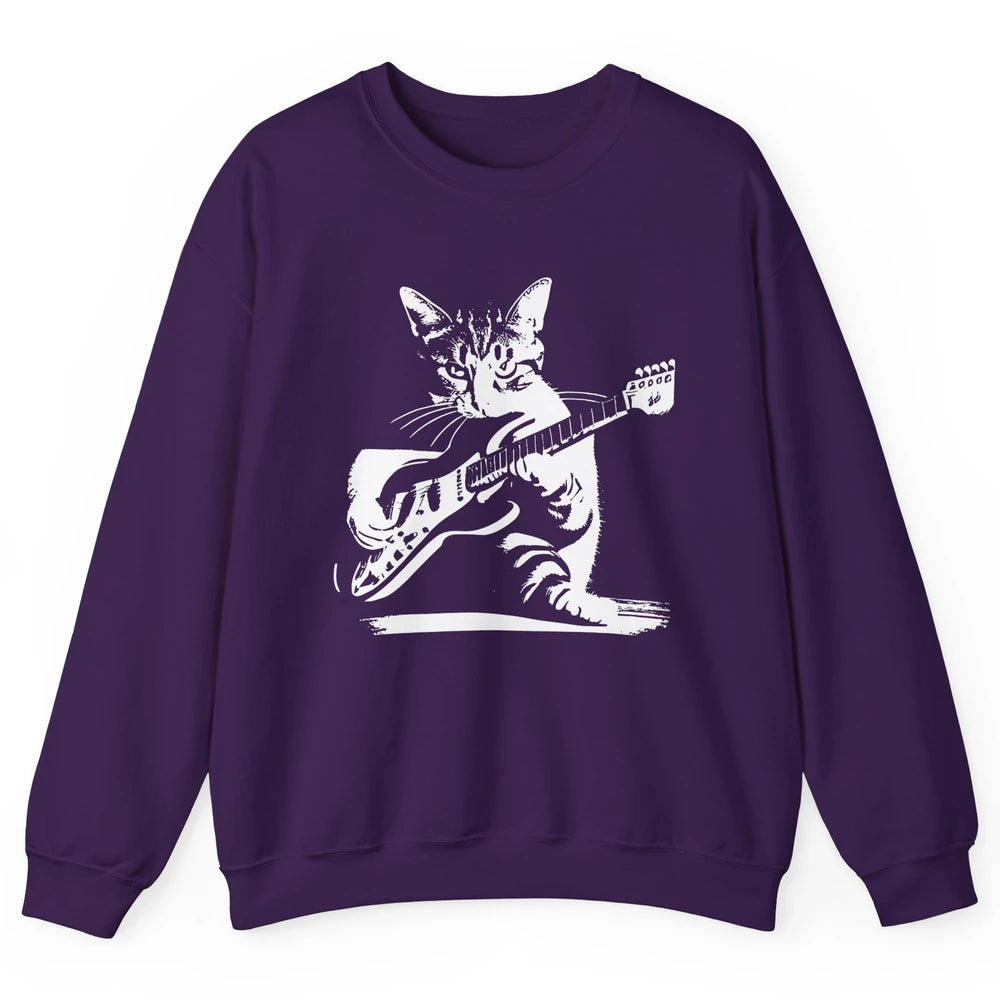 Cat Playing Guitar Funny Cat Guitar Kitty Cat Lovers Gift Unisex Crewneck Sweatshirt