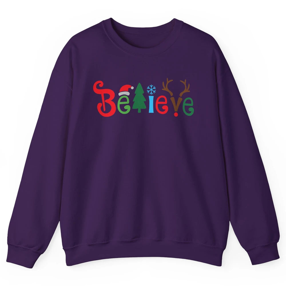 Funny Santa Claus Hat Believe Snowflakes Christmas Costume Unisex Crewneck Sweatshirt