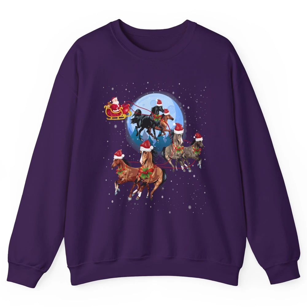 Merry Christmas Horse Drawn Sleigh Riding Santa Claus Xmas Unisex Crewneck Sweatshirt