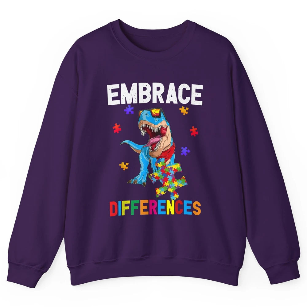 Autism Awareness Dinosaur Puzzle Piece Embrace Differences Unisex Crewneck Sweatshirt