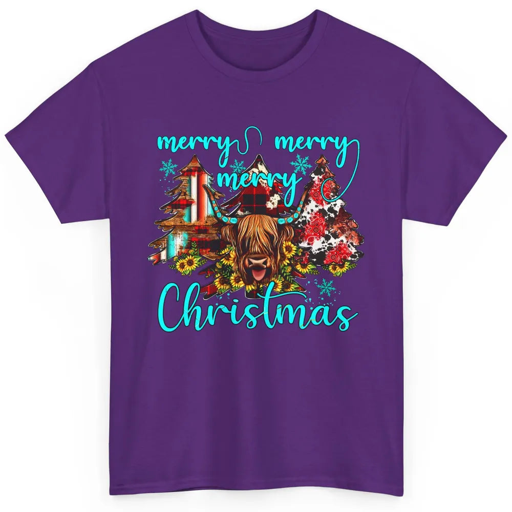 Highland Cow Merry Christmas Heifer Western Country Cowboy Classic Unisex T-Shirt