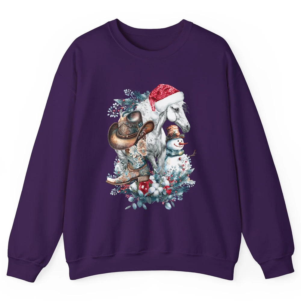 Merry Christmas Horse Santa Hat Cowgirl Cowboy Boots Xmas Unisex Crewneck Sweatshirt