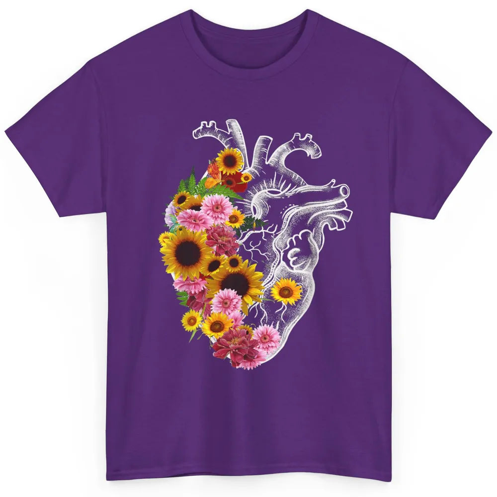 Floral Cardiology Anatomical Heart Doctor Medical Botany Classic Unisex T-Shirt