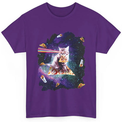 Funny Cat Rainbow Laser Eyes Riding Pizza Astronaut Kitten Classic Unisex T-Shirt