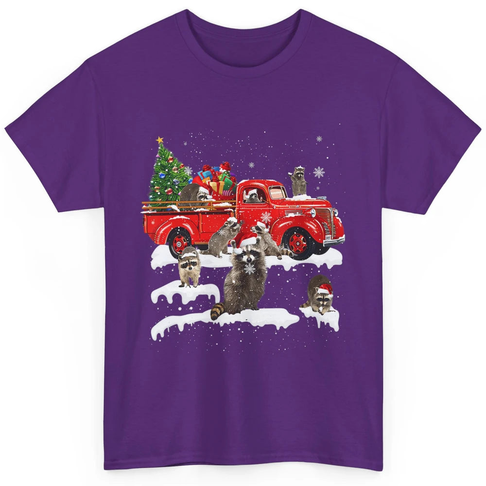 Funny Red Truck Raccoon Xmas Tree Lights Merry Christmas Classic Unisex T-Shirt