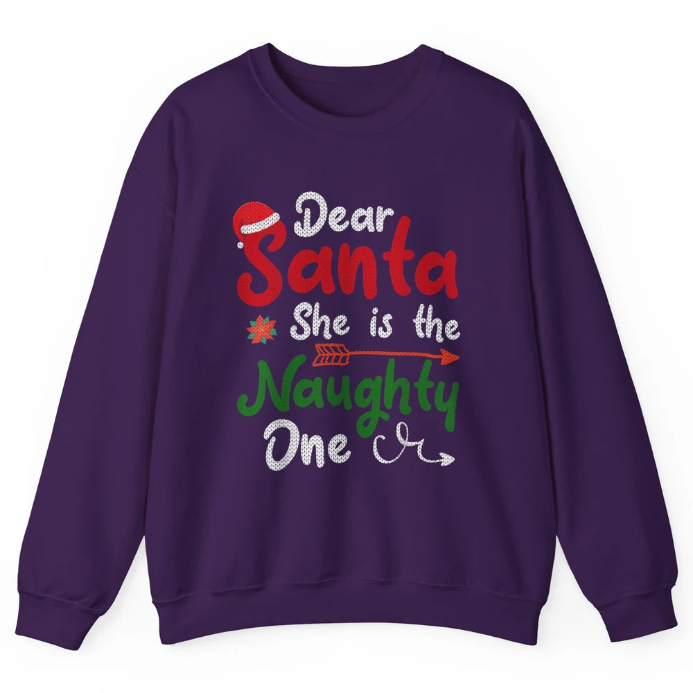 Merry Christmas Dear Santa She Is Naughty One Xmas Hat Vibes Unisex Crewneck Sweatshirt