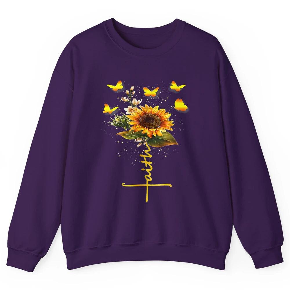 Vintage Faith Cross Sunflower Butterfly Christian Jesus God Unisex Crewneck Sweatshirt